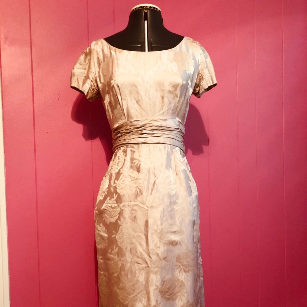 VTG Champagne Rose Brocade Cocktail Dress